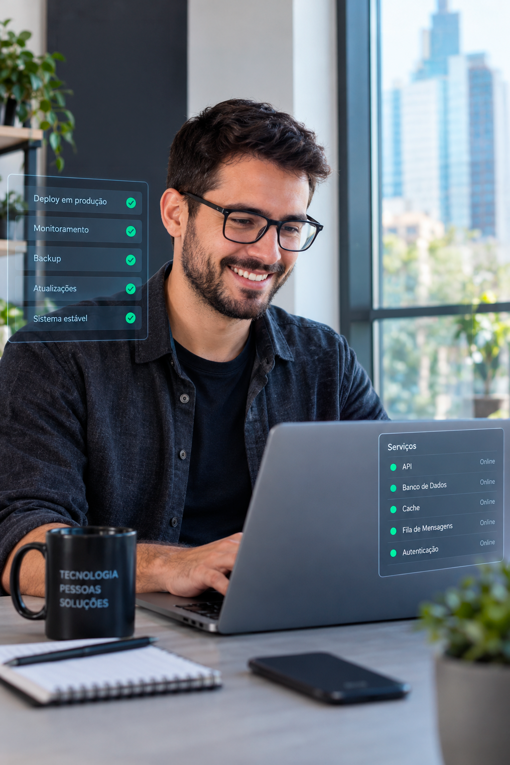 Profissional de tecnologia trabalhando com notebook